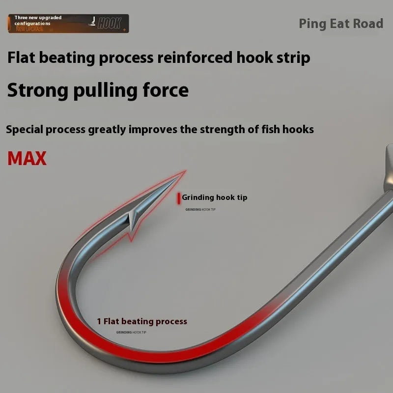 Pack of 50 steel jig fishing hooks in 7G size with primary colour finish.