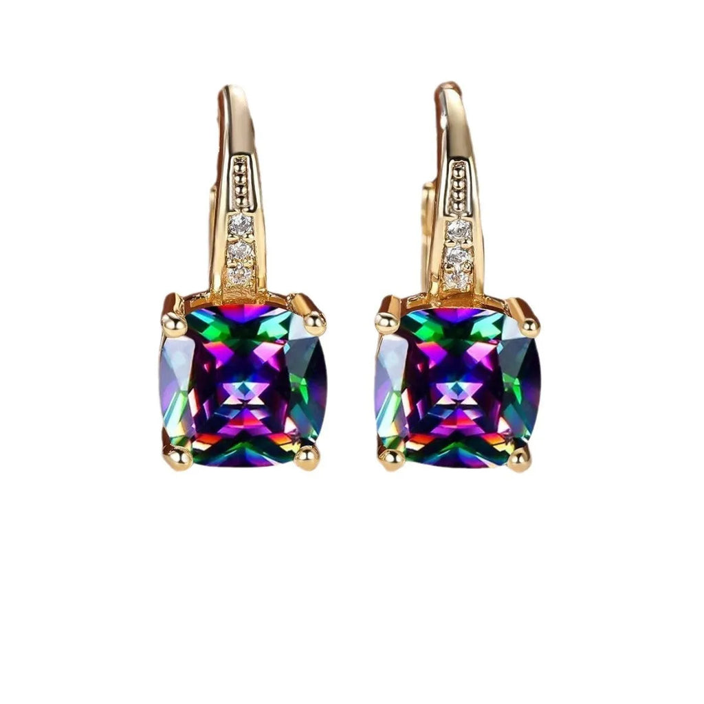 Geometric square colourful moissanite ear clips with electroplated copper construction