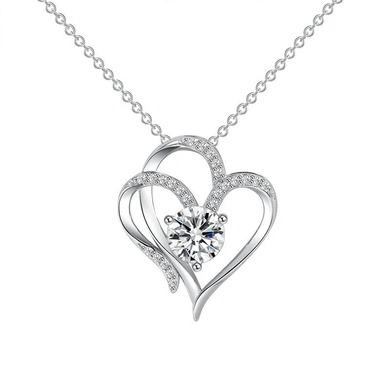 Women's silver heart necklace with choice of rose gold, white gold, or yellow gold pendant.