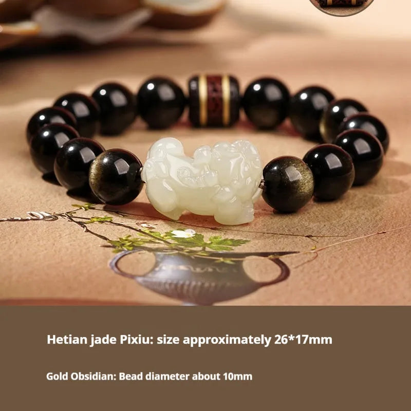 Hetian jade bracelet with braided rope closure in traditional Chinese style
