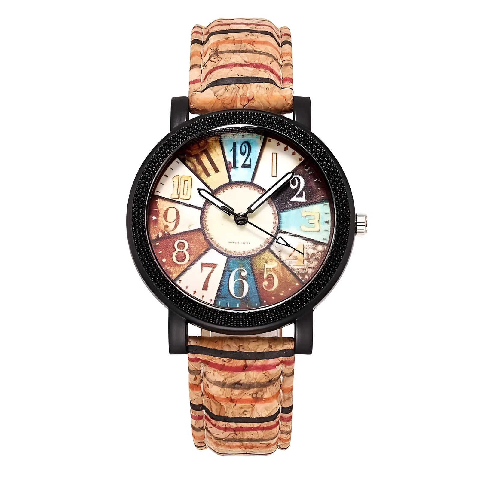 Casual women's watch with leather strap, 37mm round dial and stainless steel buckle