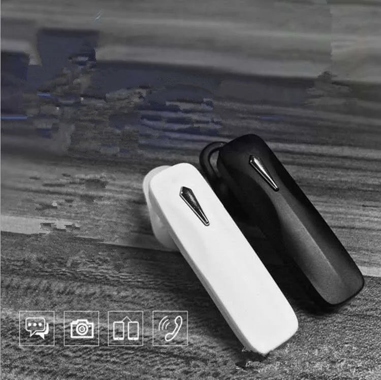 M163 Bluetooth car headset showing control buttons for calls, volume, and selfie remote