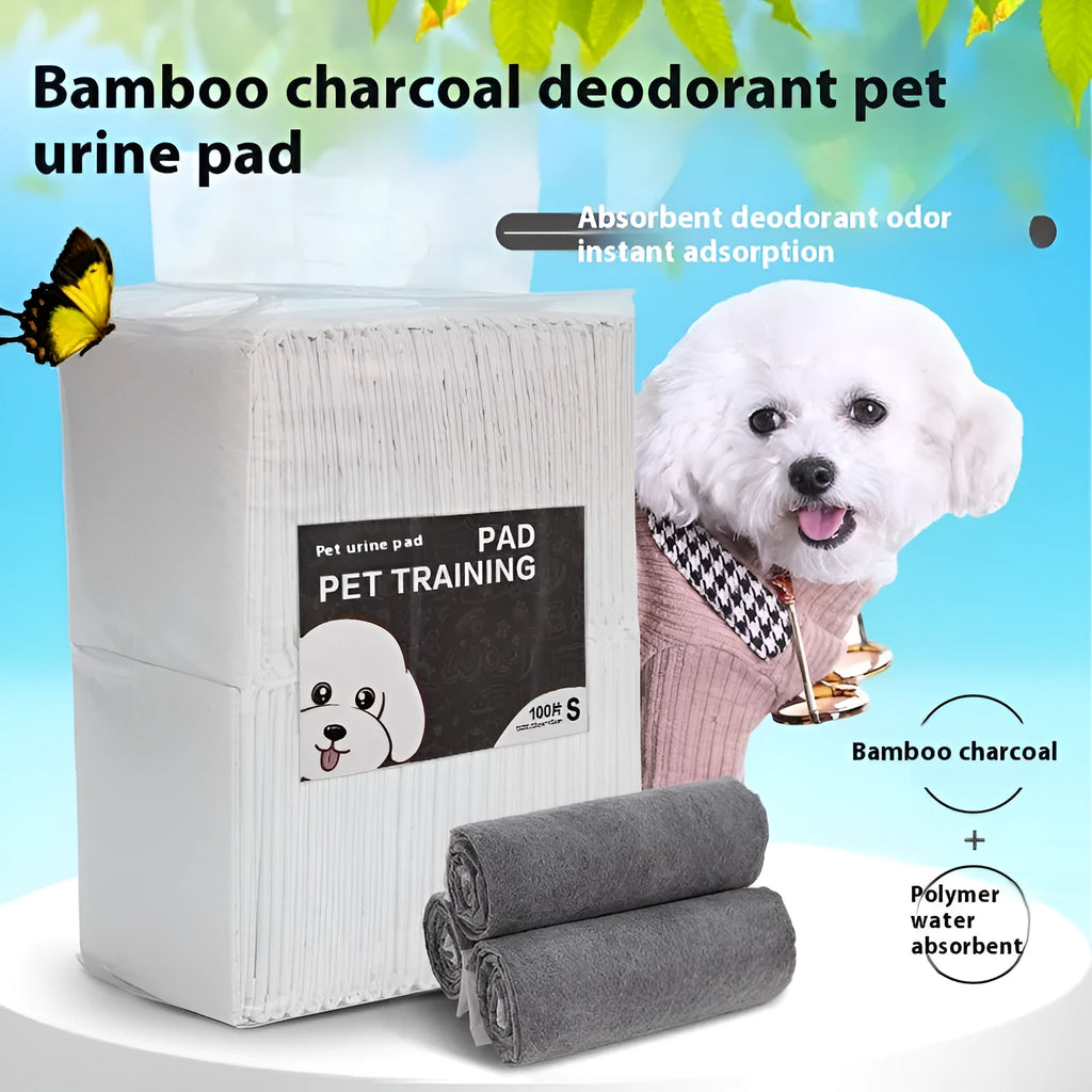 Pack of white pet urinal pads with blue trim, shown alongside a tape measure indicating the 45x60cm M size dimensions.