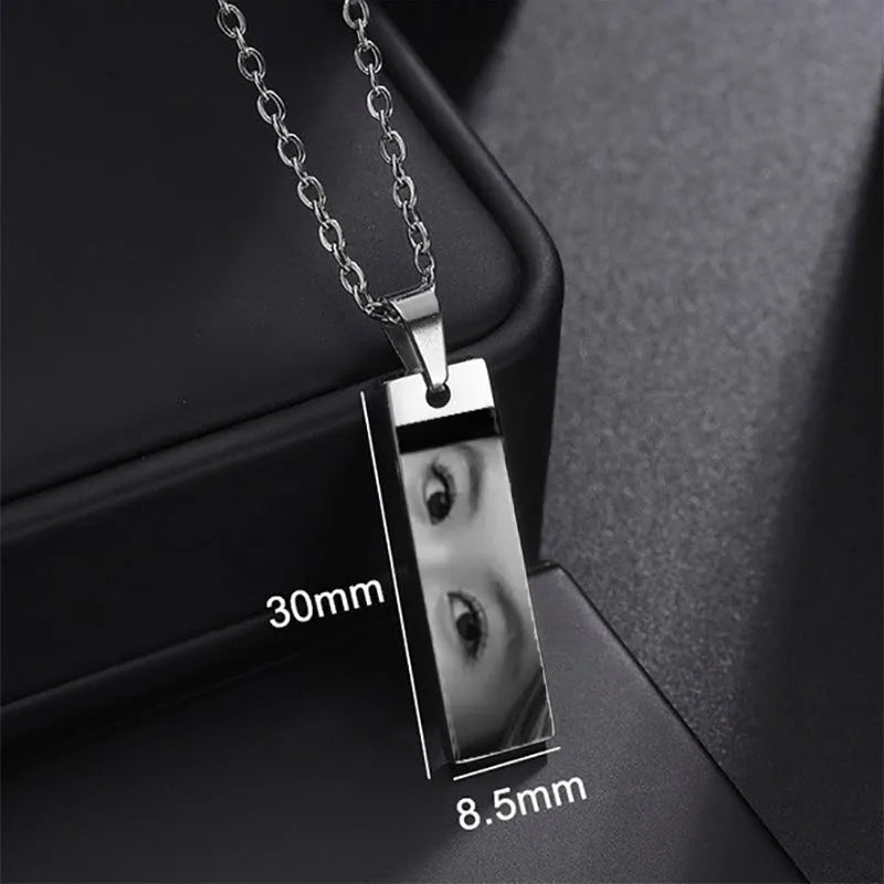 Custom stainless steel necklace with engraved eye photo on titanium steel geometric pendant, colour HZ001