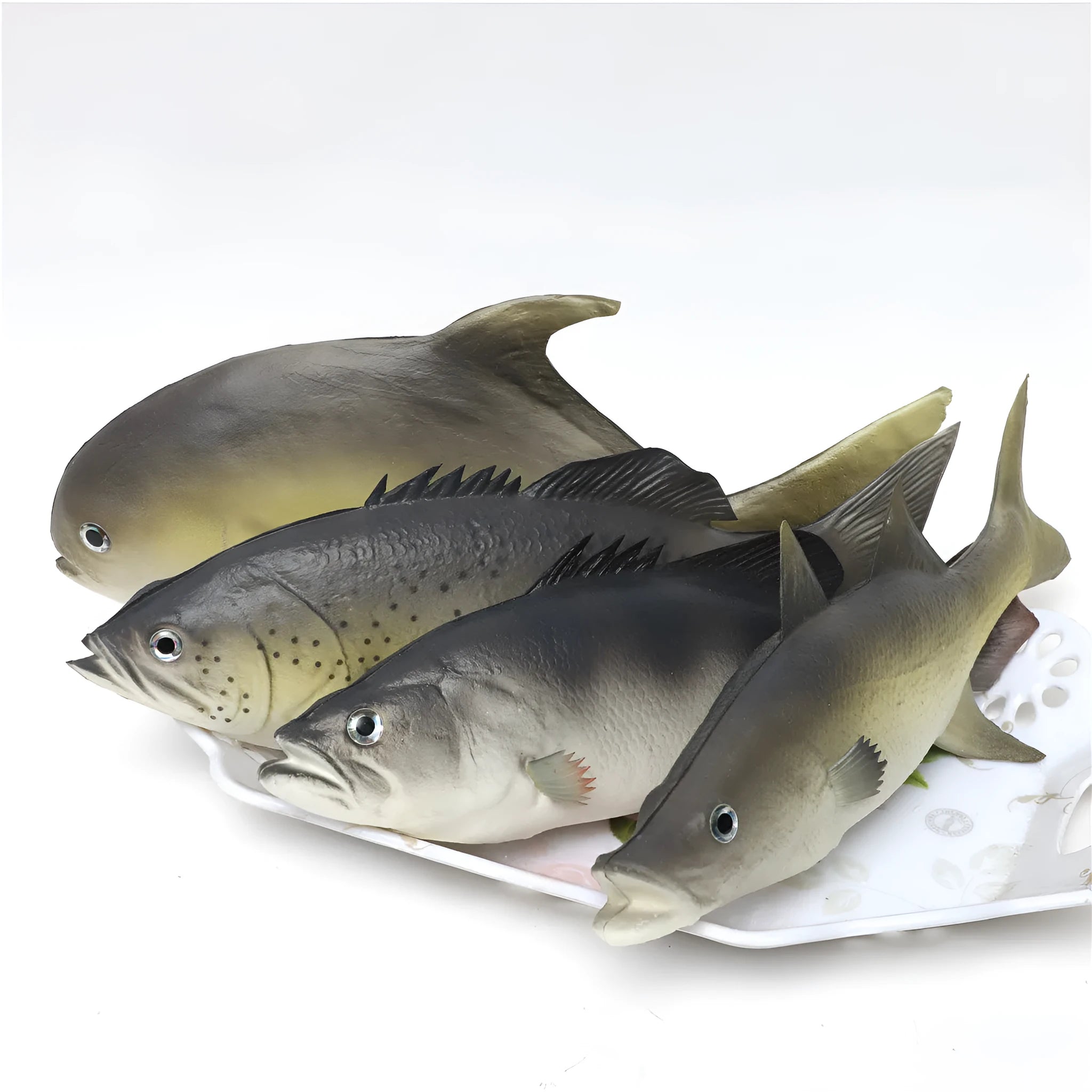 PU simulated fish ocean animal model toys showing yellow-fin tuna, yellow fin tuna, and small tuna realistic replicas