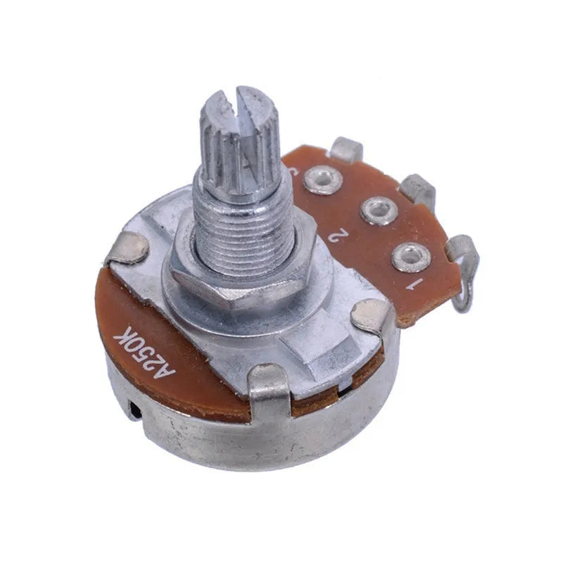 Metal electric guitar potentiometer knob for tone and volume control replacement.