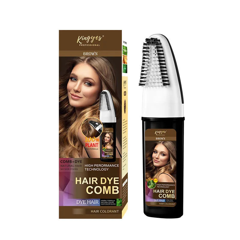 Hair dye kit with comb applicator showing Black, Wine Red and Brown colour options