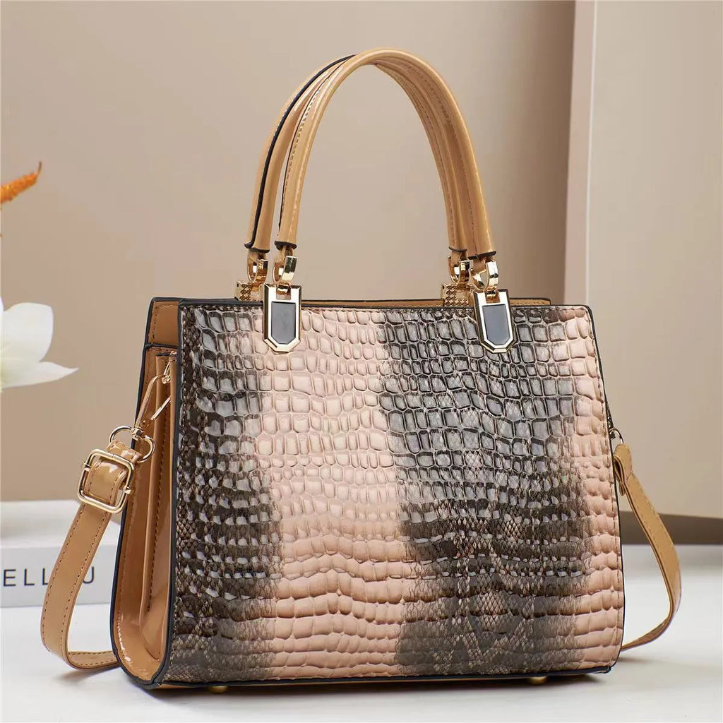Women's soft PU one shoulder hand-carry mum bag in horizontal square design with zip compartments