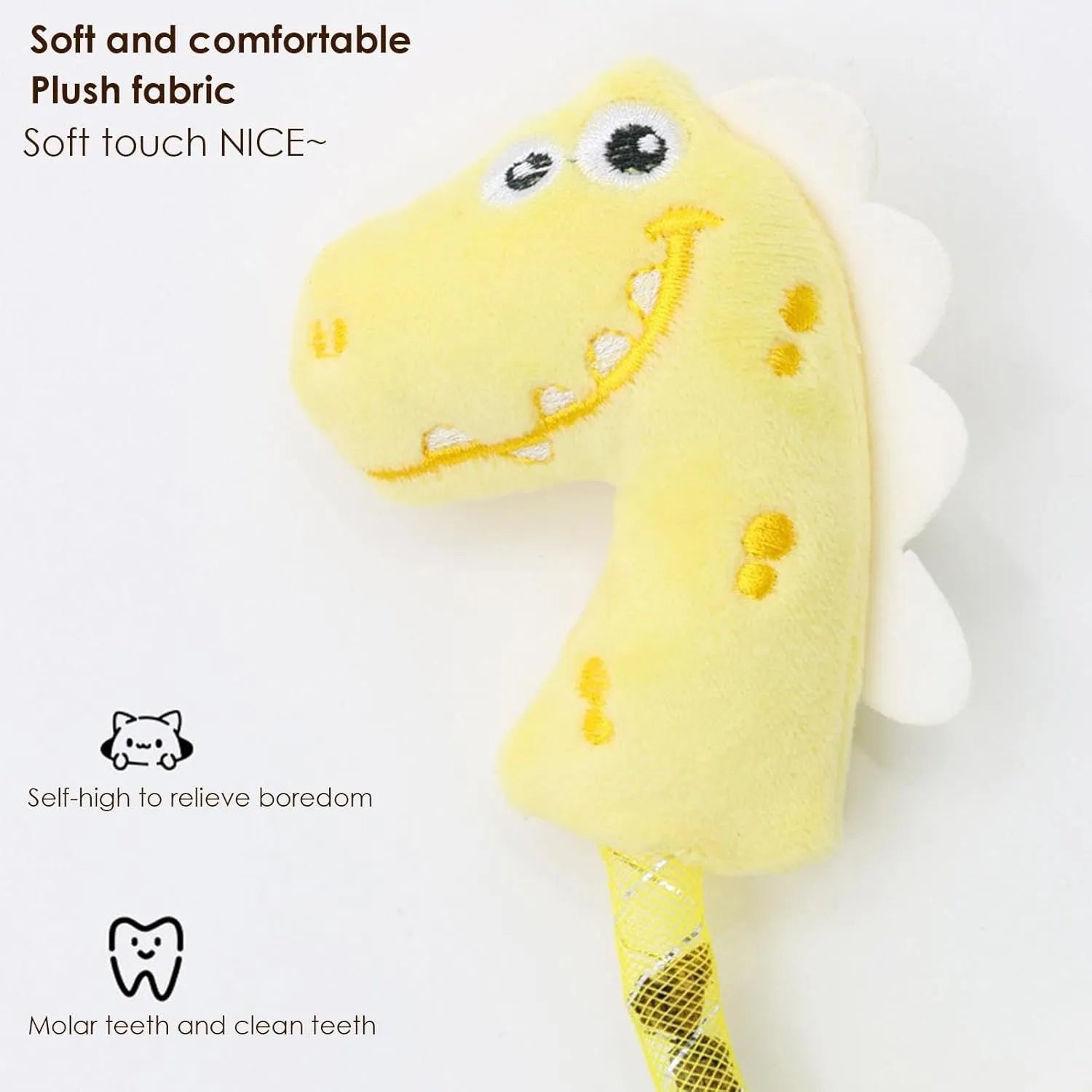 Four interactive cat toys: catnip rope, plush fish, plush mouse, and plush bunny in pink