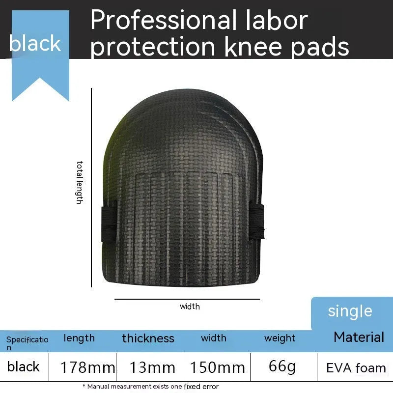 A pair of EVA foam kneepads in black, shown on a hard floor surface.