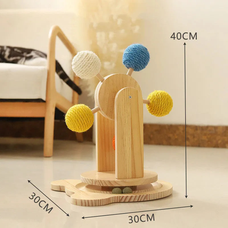 Solid wood Ferris wheel cat scratch board with sisal hemp surface on floor