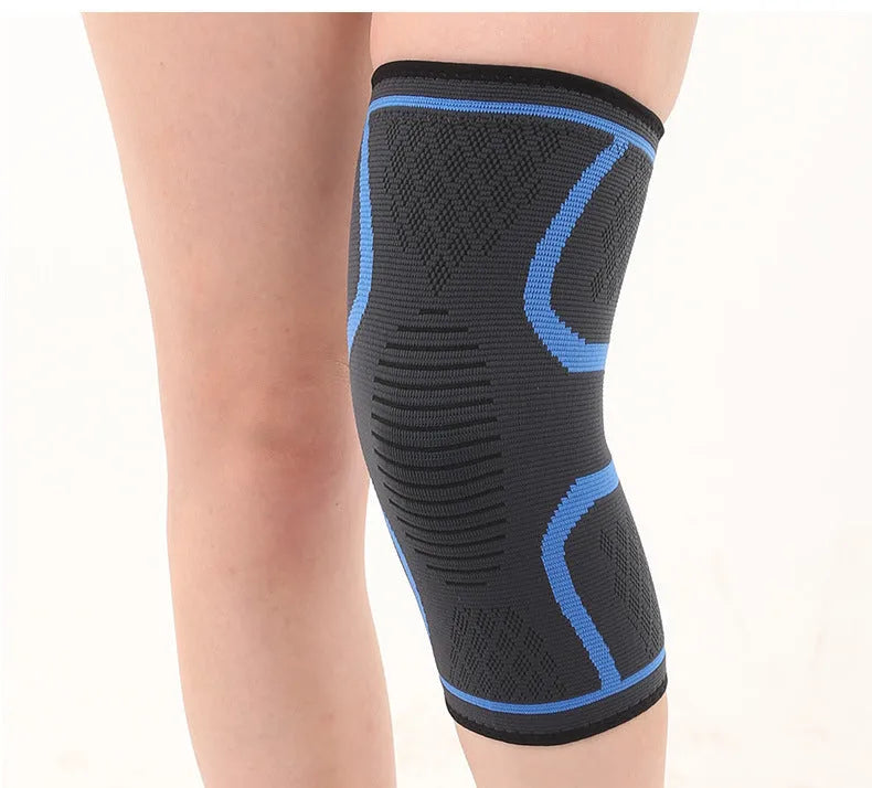 Double corrugated non-slip sports knee pads in various colours on a grey background.