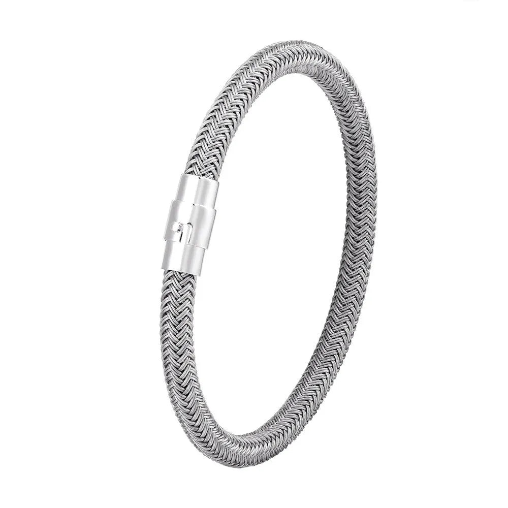 Geometric titanium steel wire bracelet with magnetic clasp in multiple colour options