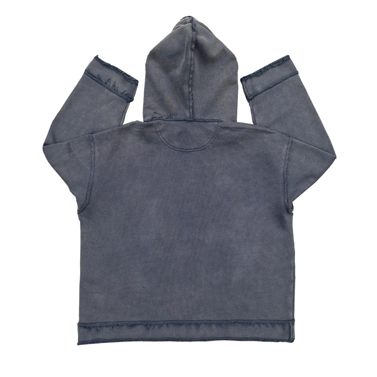 Dark blue men's hoodie with Sun Also Rises design printed across back, zip-up front with hood