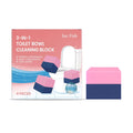 Four toilet cleaning blocks in packaging with sodium bicarbonate formulation