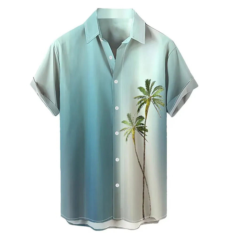 Men's Hawaiian summer shirt with 3D printed patterns in short sleeve cardigan style