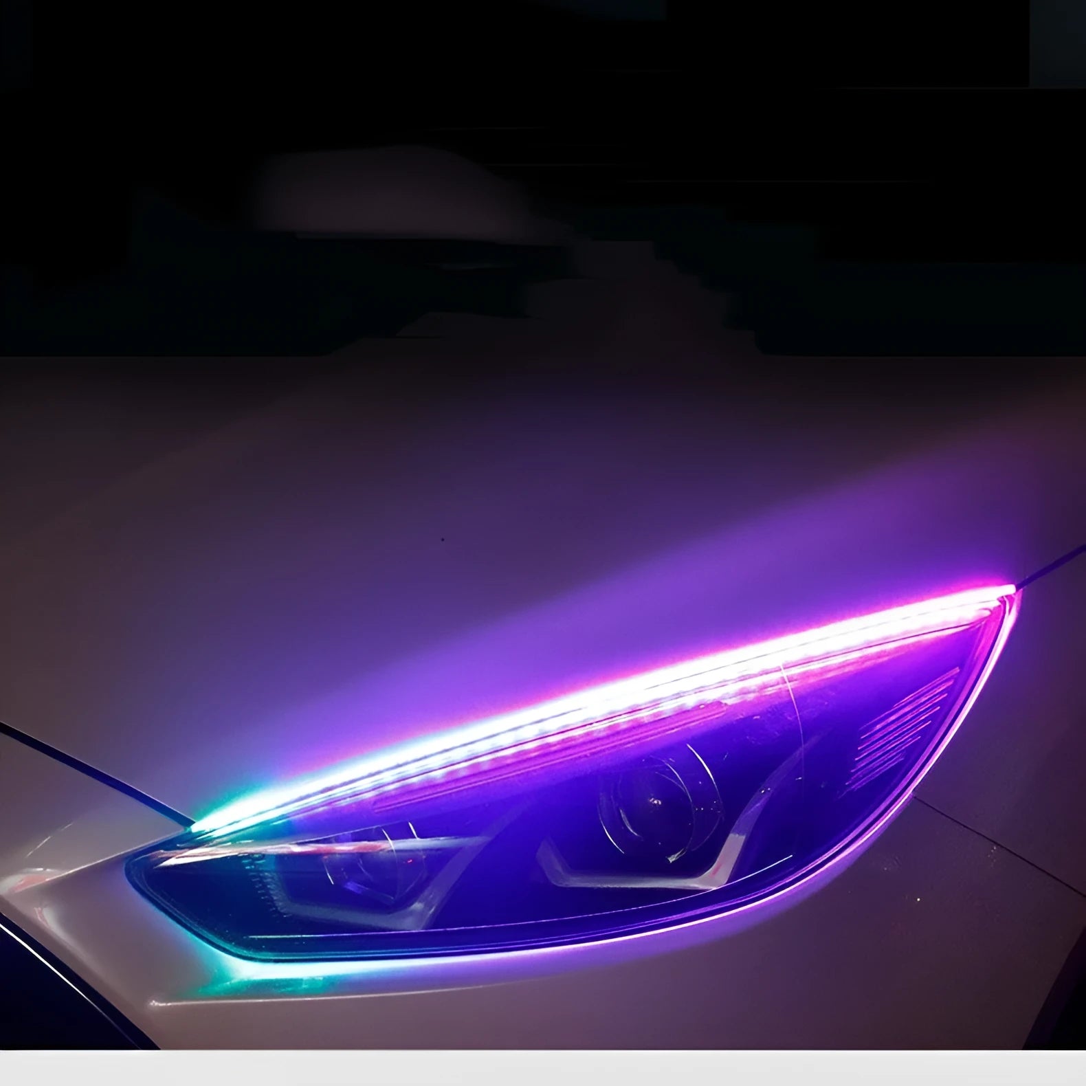 Remote control and set of multicolour RGB LED daytime running lights for cars in three length options