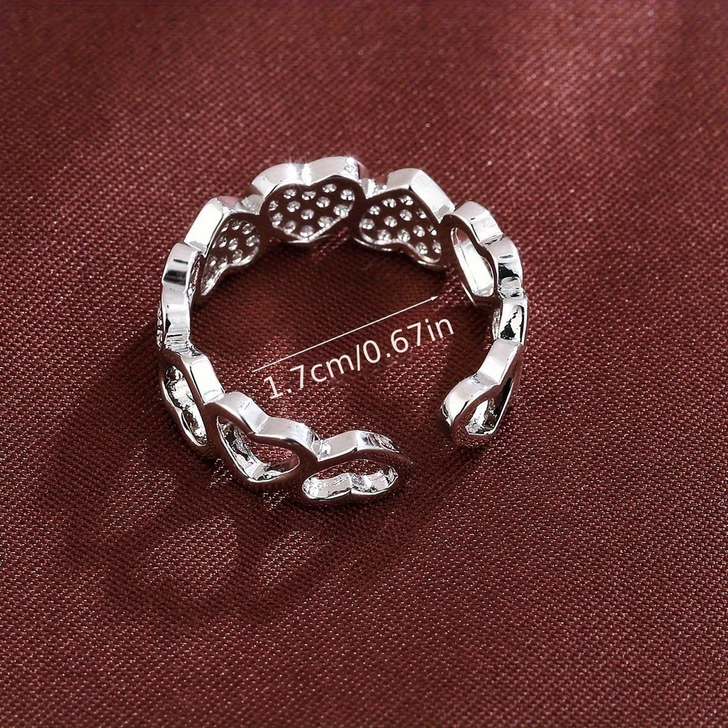 Adjustable opening couples ring with geometric heart design in gold finish