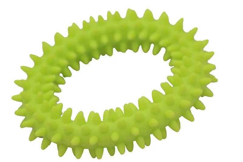Blue spiked circle ring dog chew toy made from TPR for dental cleaning and bite training.