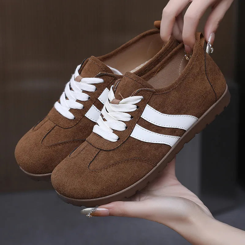 Women's vintage-style canvas sneakers with a soft rubber sole in dark red, maroon, and khaki colour options.