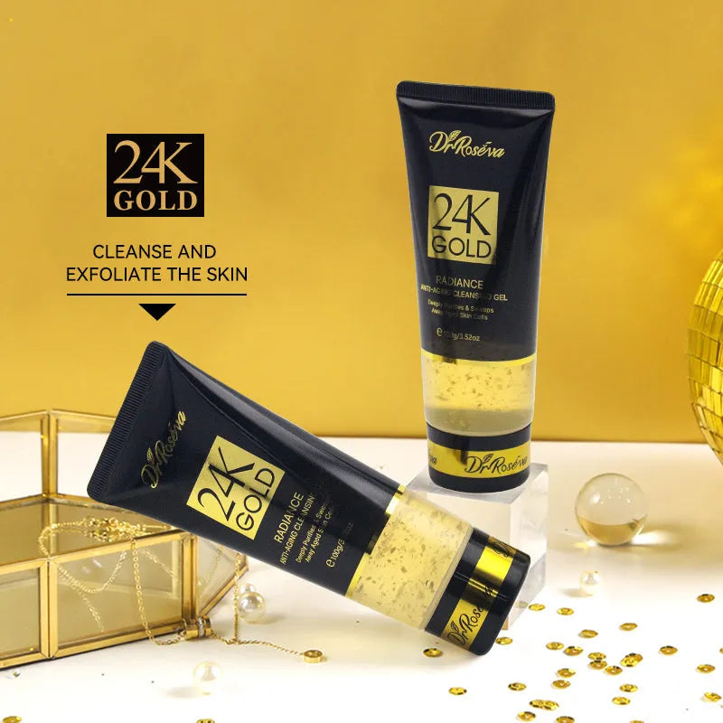 24k gold foaming face gel-in-oil cleanser in 100g tube, soap-free fragrance-free oil facial cleanser