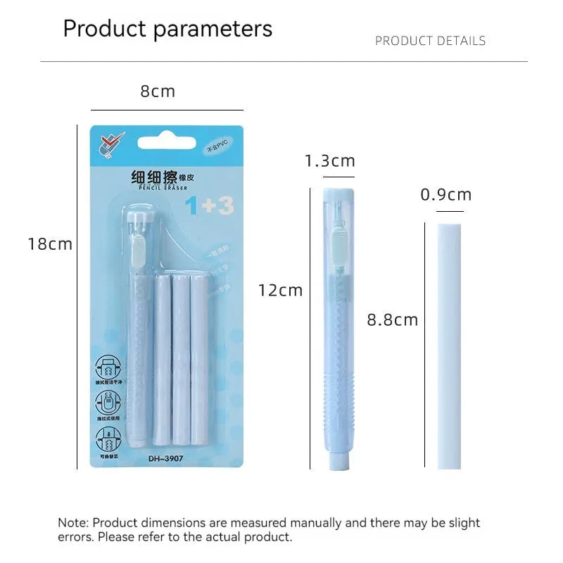 Push type children's automatic eraser in four colours with 12x8cm PVC construction