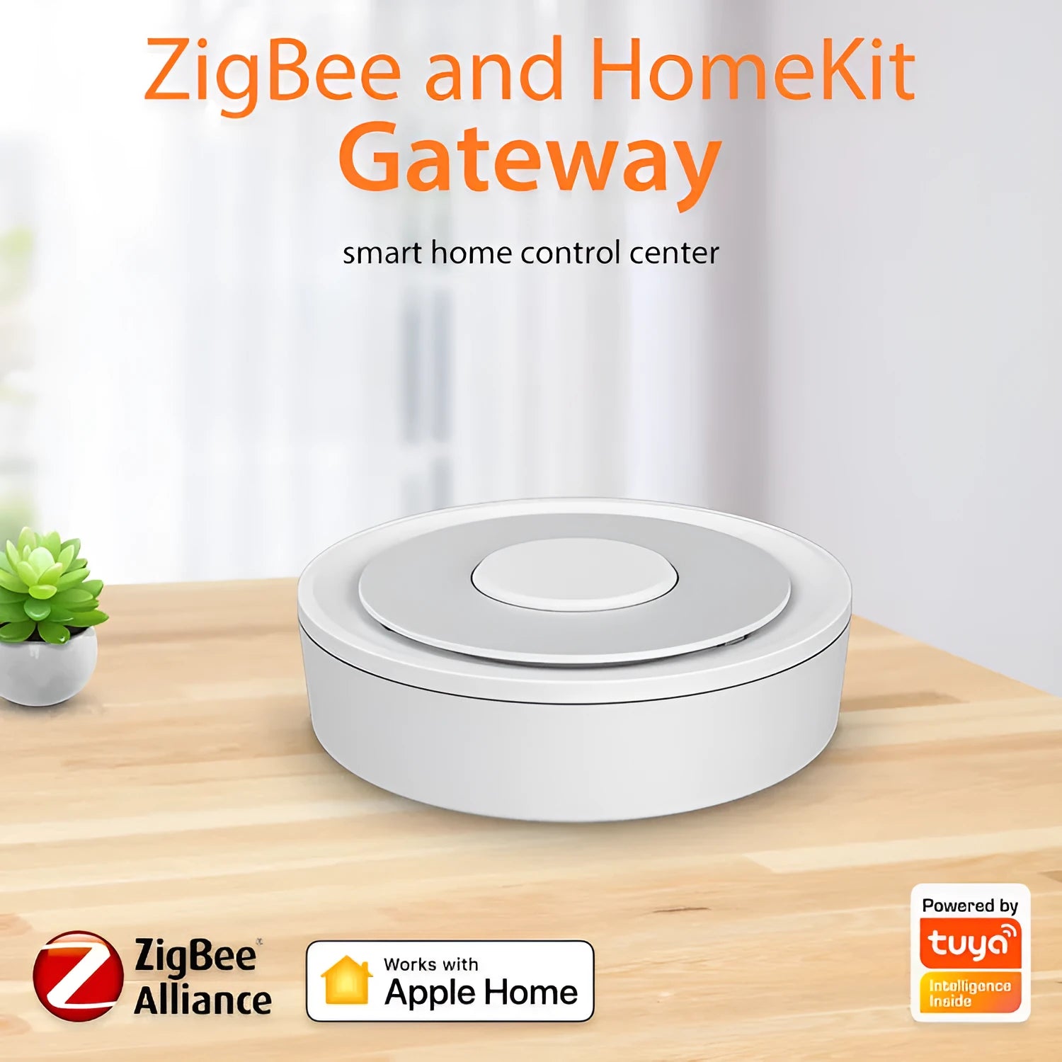 White square ZigBee smart home gateway hub for home automation control.