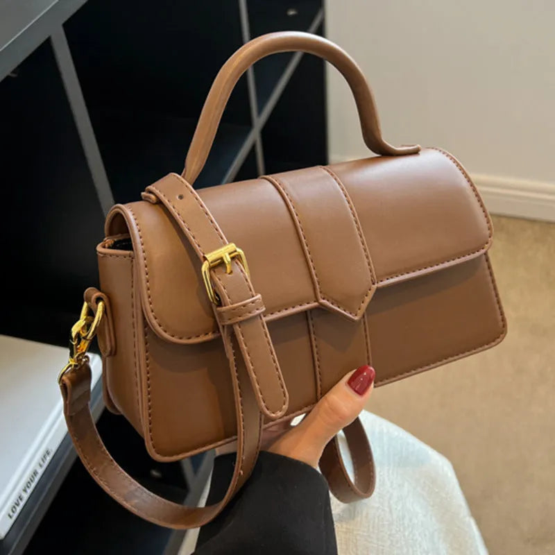 Women's PU leather messenger bag in horizontal square shape with file organisation and sandwich pocket
