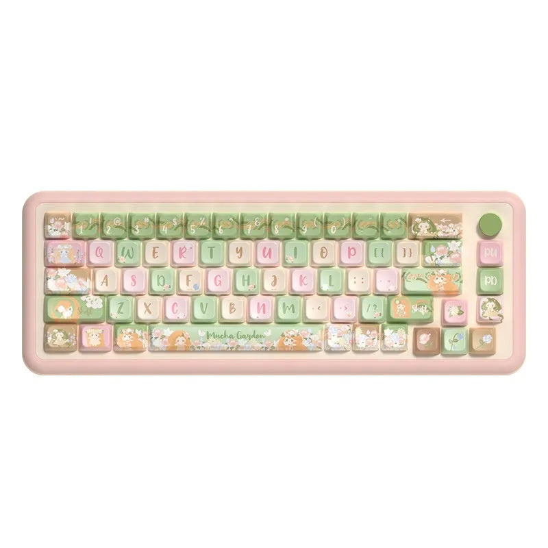 Mu Xia Garden Summer Garden key cap set showing sublimation printed keyboard keys