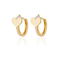 A pair of heart-shaped stainless steel stud earrings with zircon accents and a clip fastening.