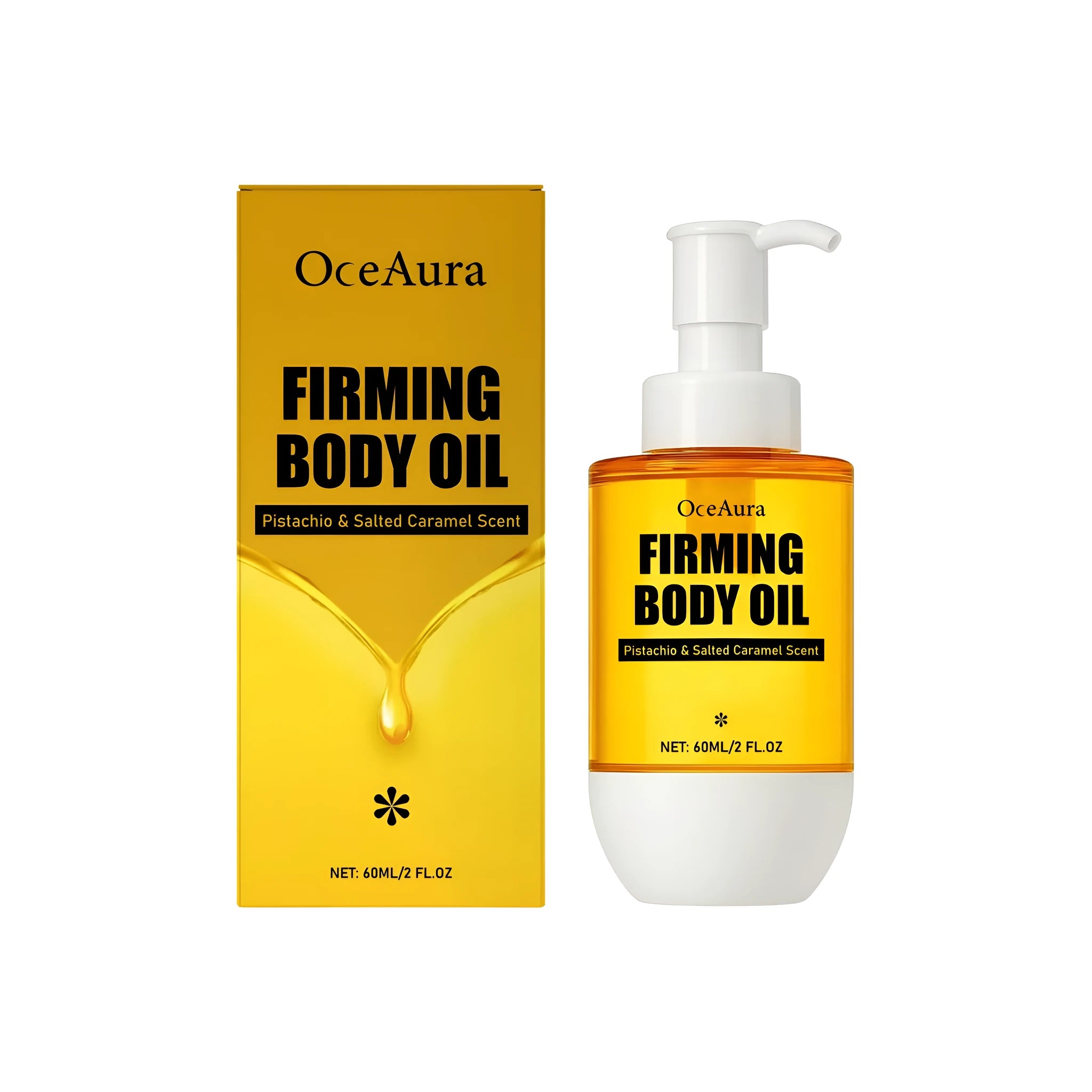 60ml bottle of tightening body oil with glycerin and pistachio seed oil formula