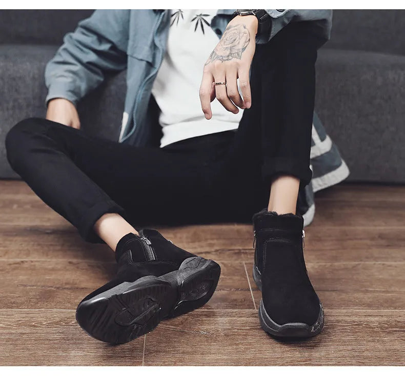 Men's high-top snow boots in 2280 black and white with suede upper and lace-up closure