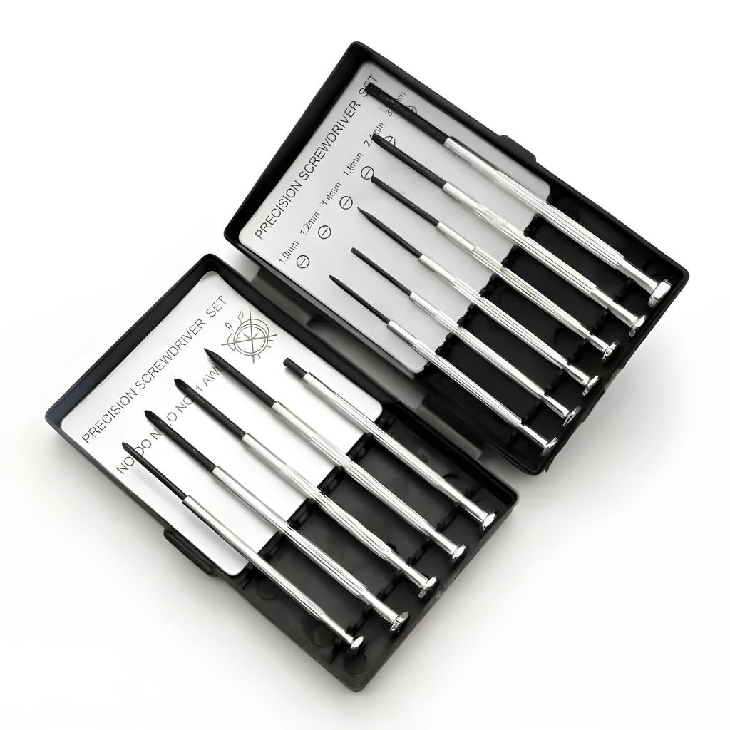 TH-6177 11-piece clock and electronics screwdriver set with cross and slotted bits on a white background.