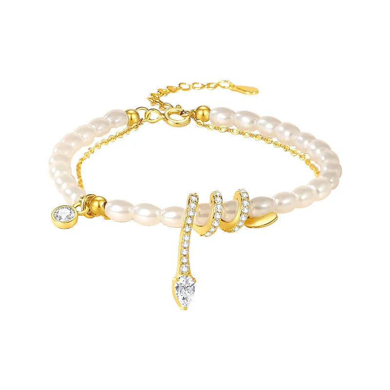Snake beaded bracelet in 925 silver with electroplated gold finish and geometric zodiac design
