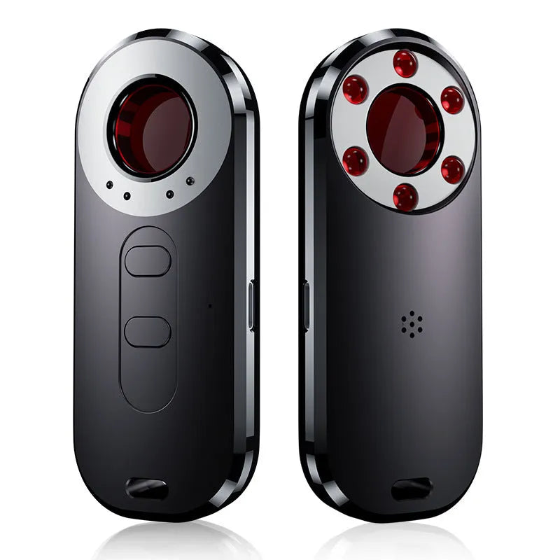 Small black portable infrared detector for finding hidden cameras and tracking devices