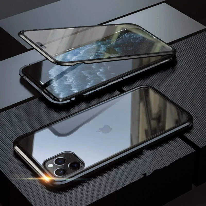Glass anti-spy clamshell phone case for iPhone in multiple colour options