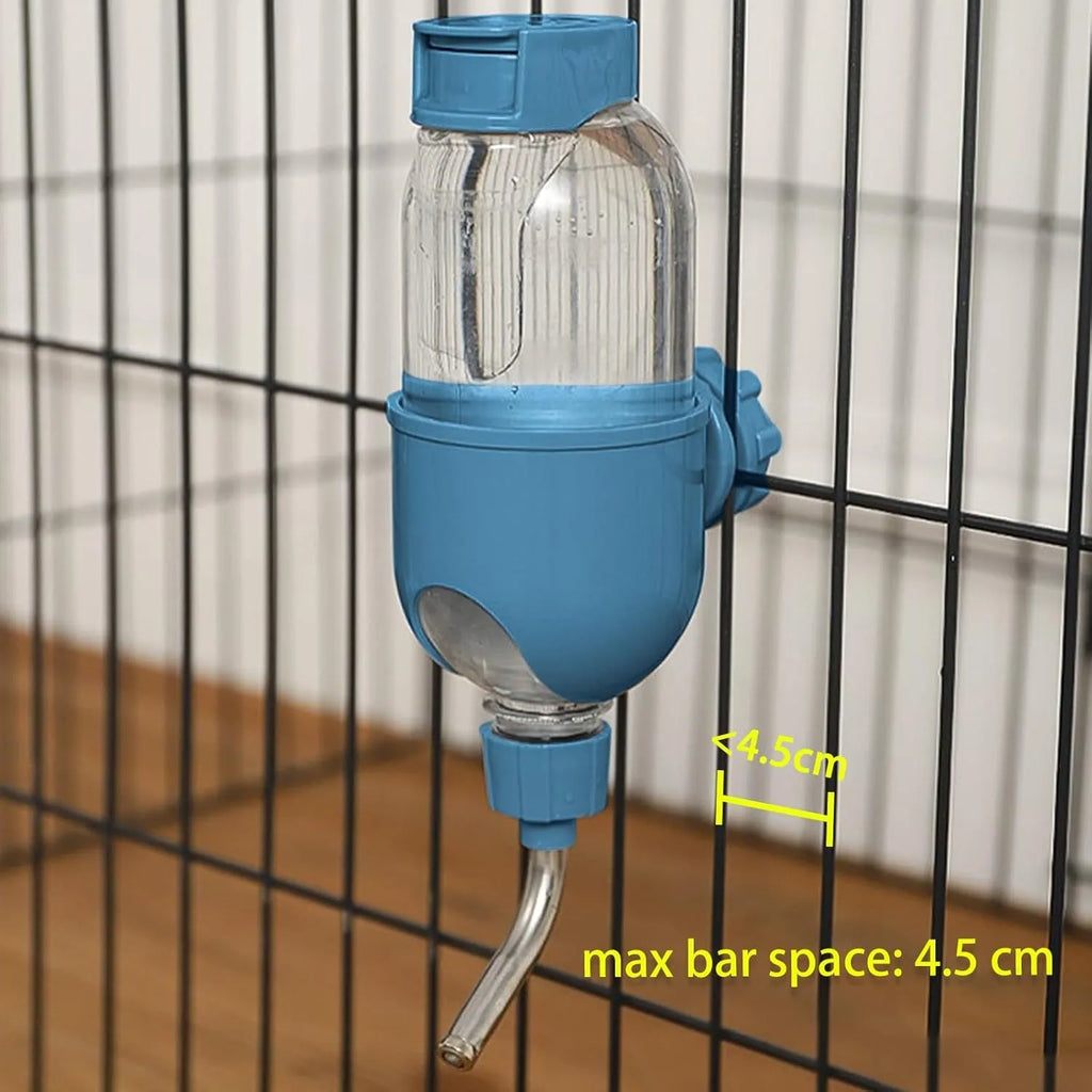 Blue small animal cage water bottle with 360° rotatable nozzle and mounting bracket