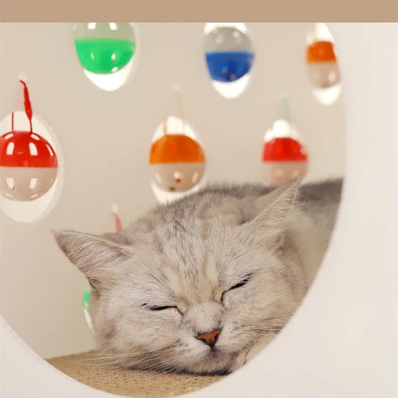 Plastic cat scratch board integrated with nest and bell ball tunnel pet accessory