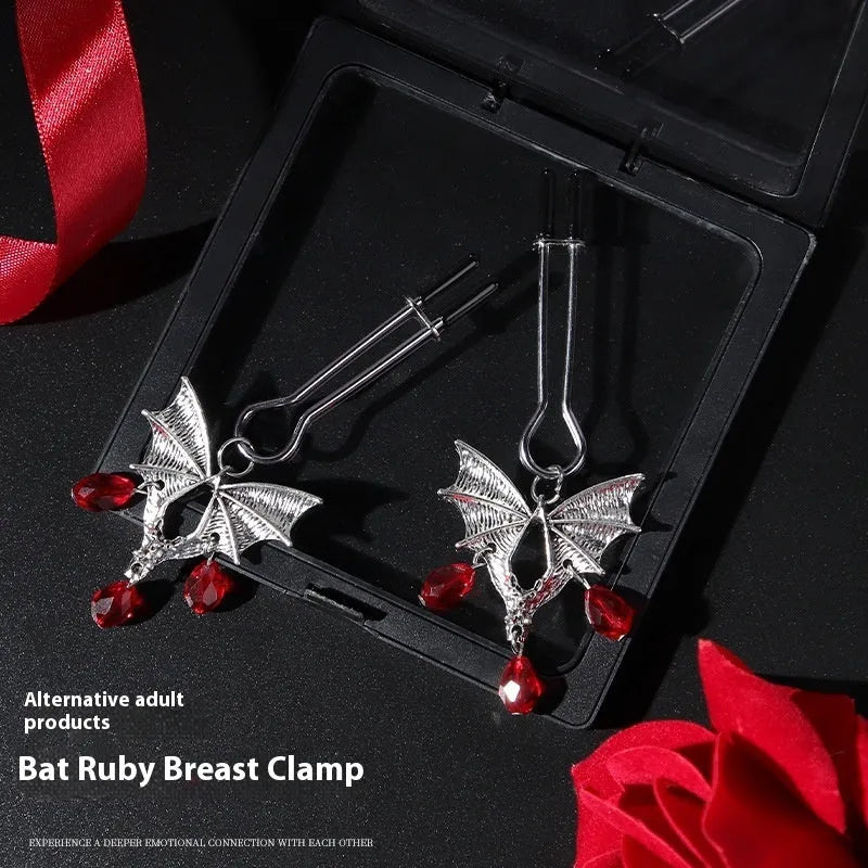 Silver bat nipple clamp adjustable clitoral clip with alloy construction
