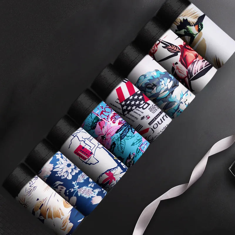 Personalised plus size men's boxers in ice silk fabric showing mid-waist design and available colour options