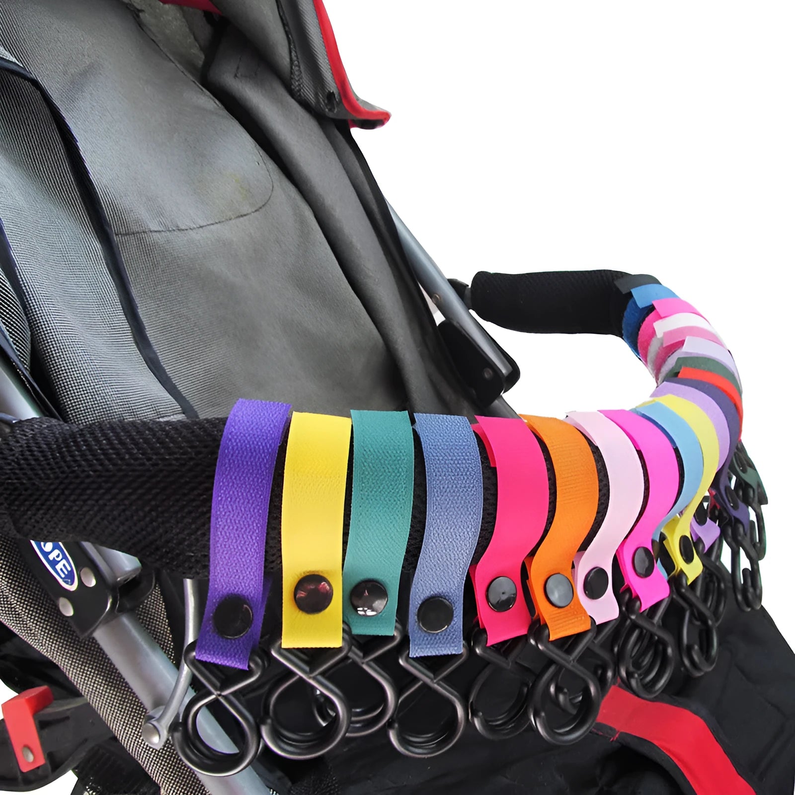 A nylon luggage Velcro hook in one of 18 available colours, shown in independent OPP packaging.