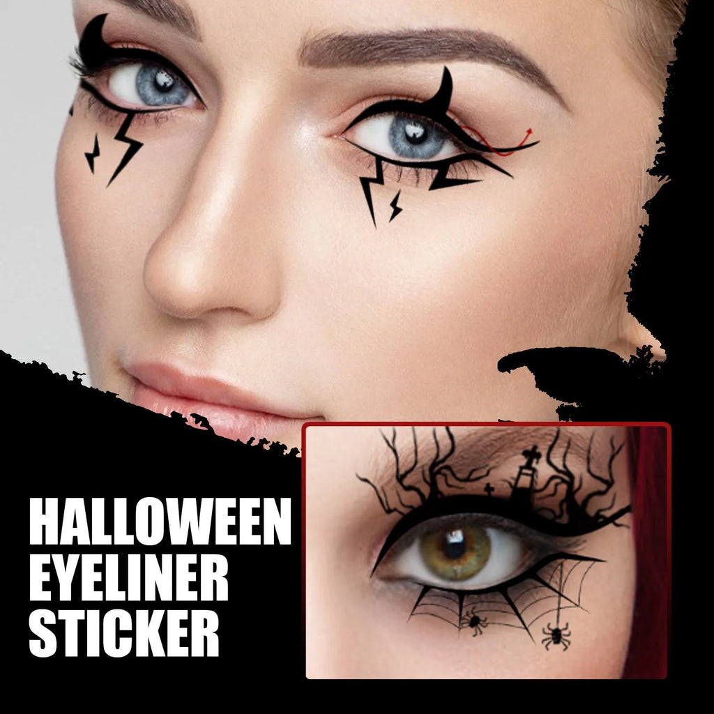 Pack of 8 pairs bat and spider decorative eyeliner stickers for Halloween eye makeup