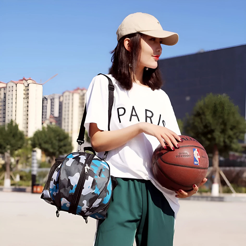 Oxford cloth basketball training bag with 9-litre capacity shown in available colour options