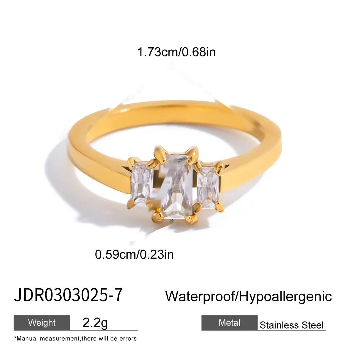 Geometric zircon ring with no-fade titanium steel finish in silver tone.