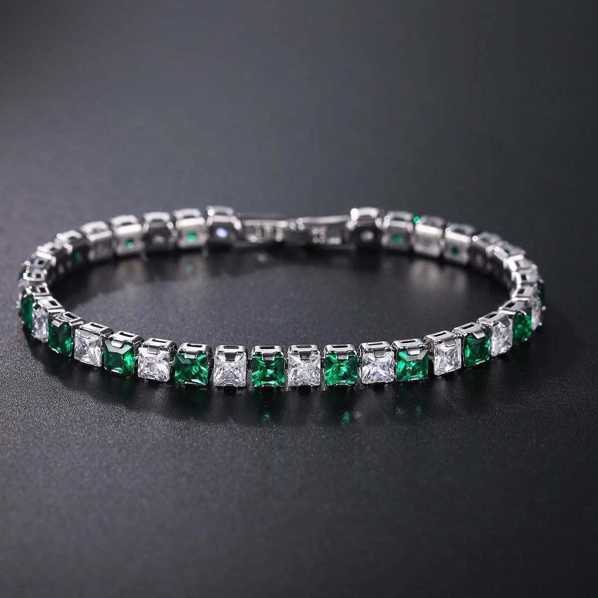 Women's square diamond bracelet with electroplated platinum finish and geometric design