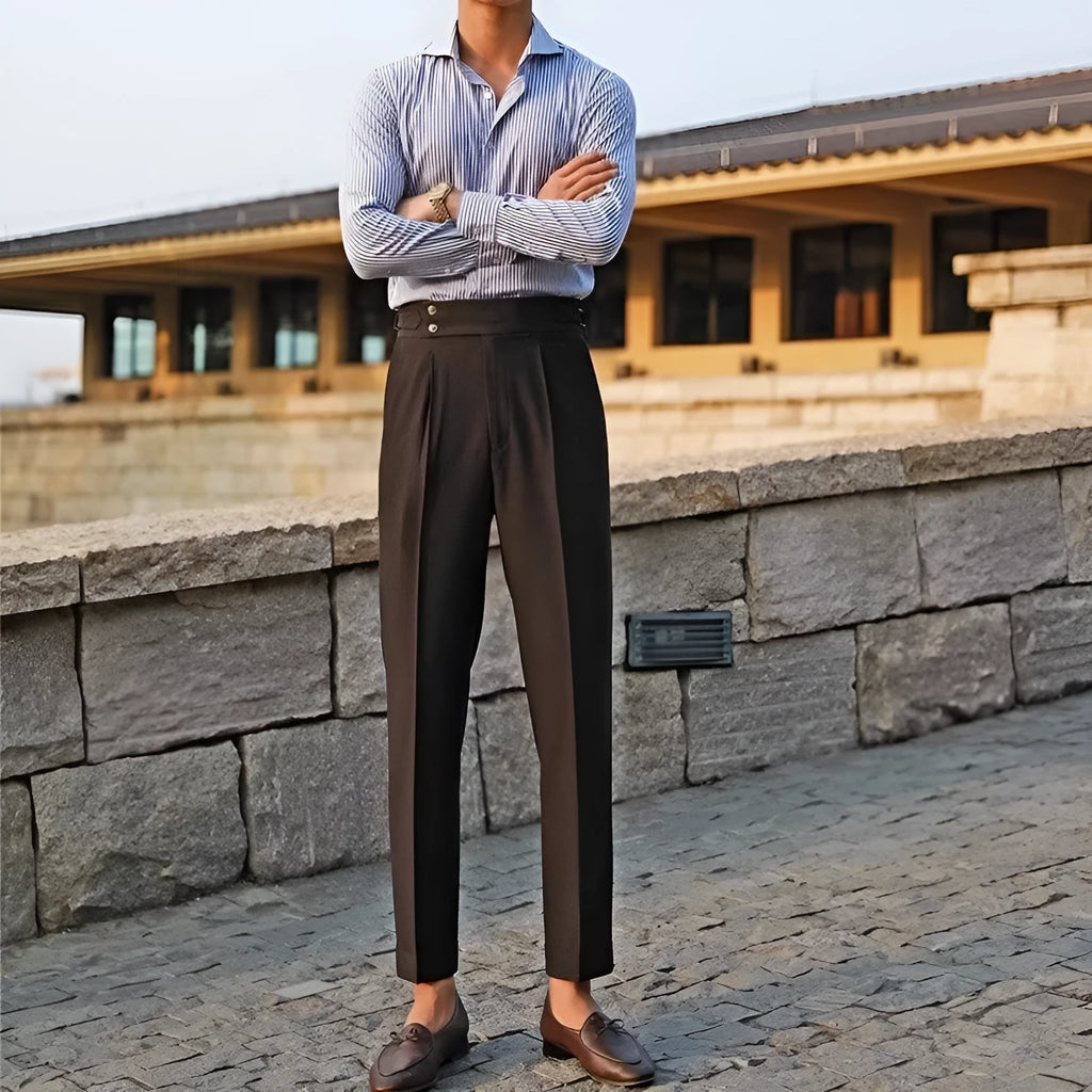 Men's slim fit suit trousers in chemical fibre blend with straight leg business formal styling