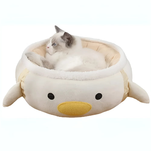 Green chick dinosaur shaped cat bed with straps that can be used flat or hung as a hammock