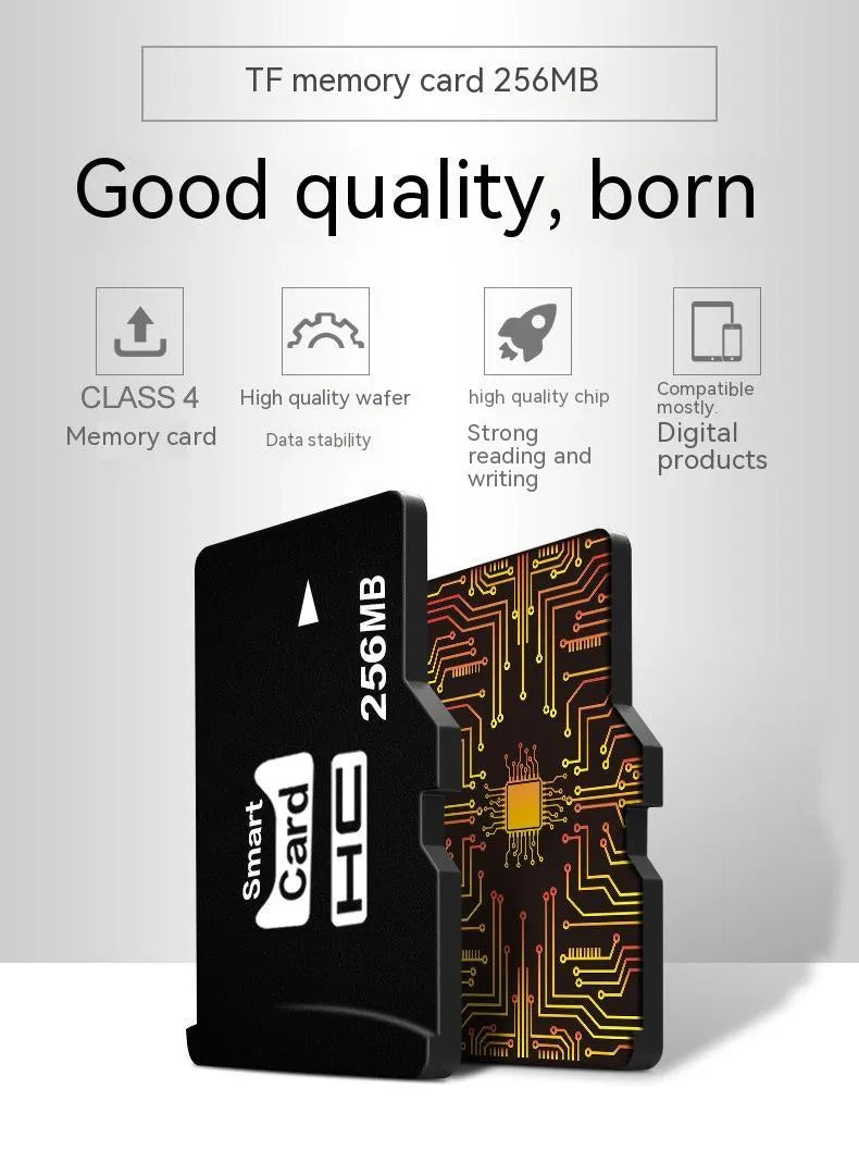 256MB TF microSD memory card on white background showing front and back.