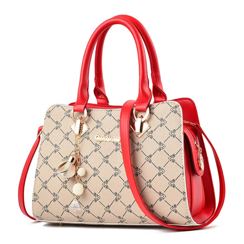 Women's geometric printed PU messenger bag with internal card slots and crossbody strap