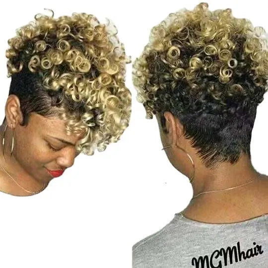 Short synthetic rolls wig in Kanekalon fibre showing exotic style design